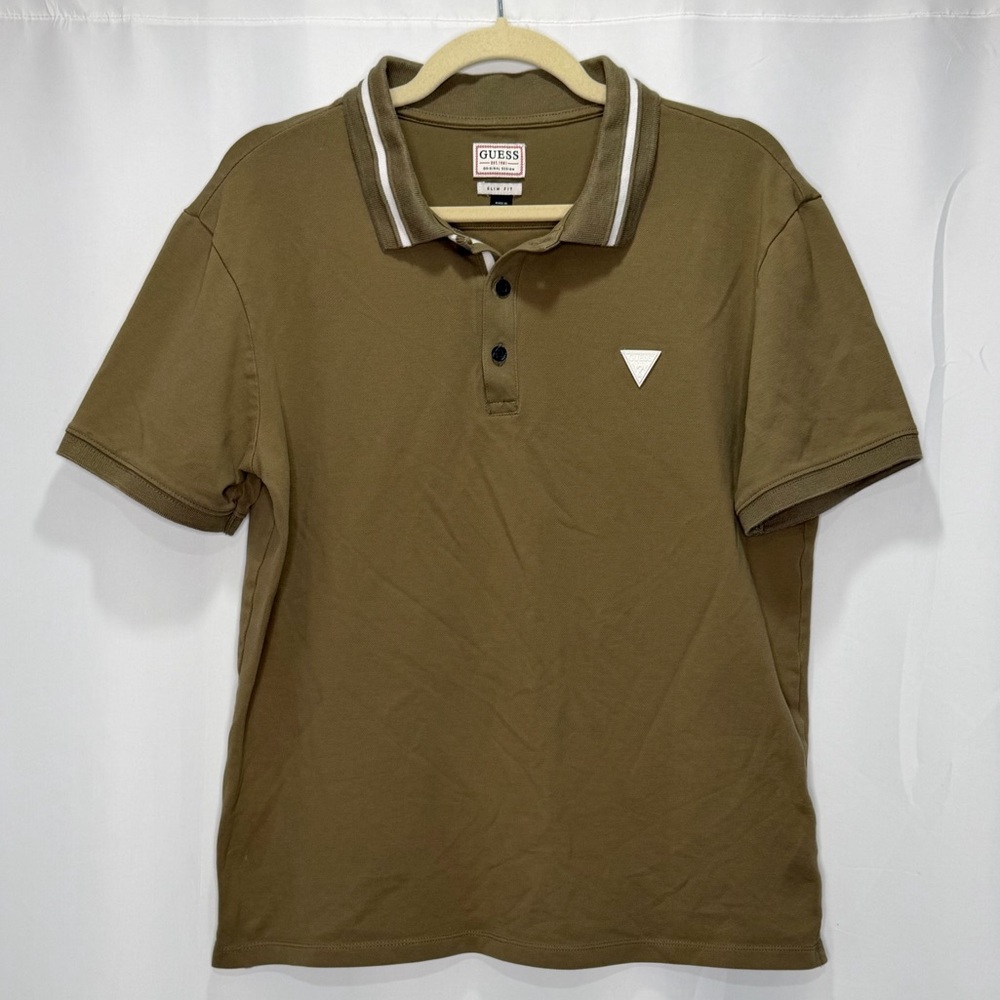 GUESS Men’s Eco Lyle Logo Polo Shirt in Brown Size Large